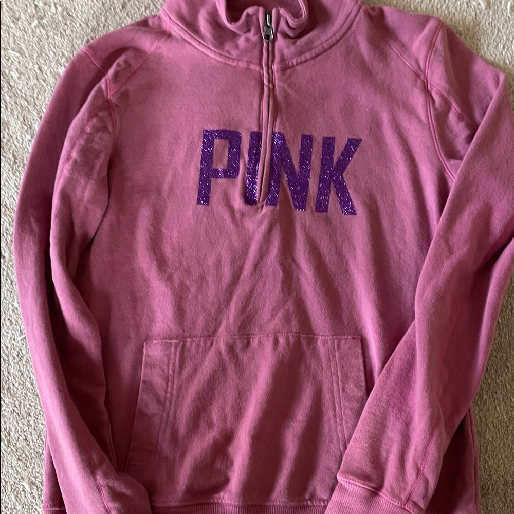 PINK Victoria's Secret Glitter Logo Half-Zip Pullover - Pink